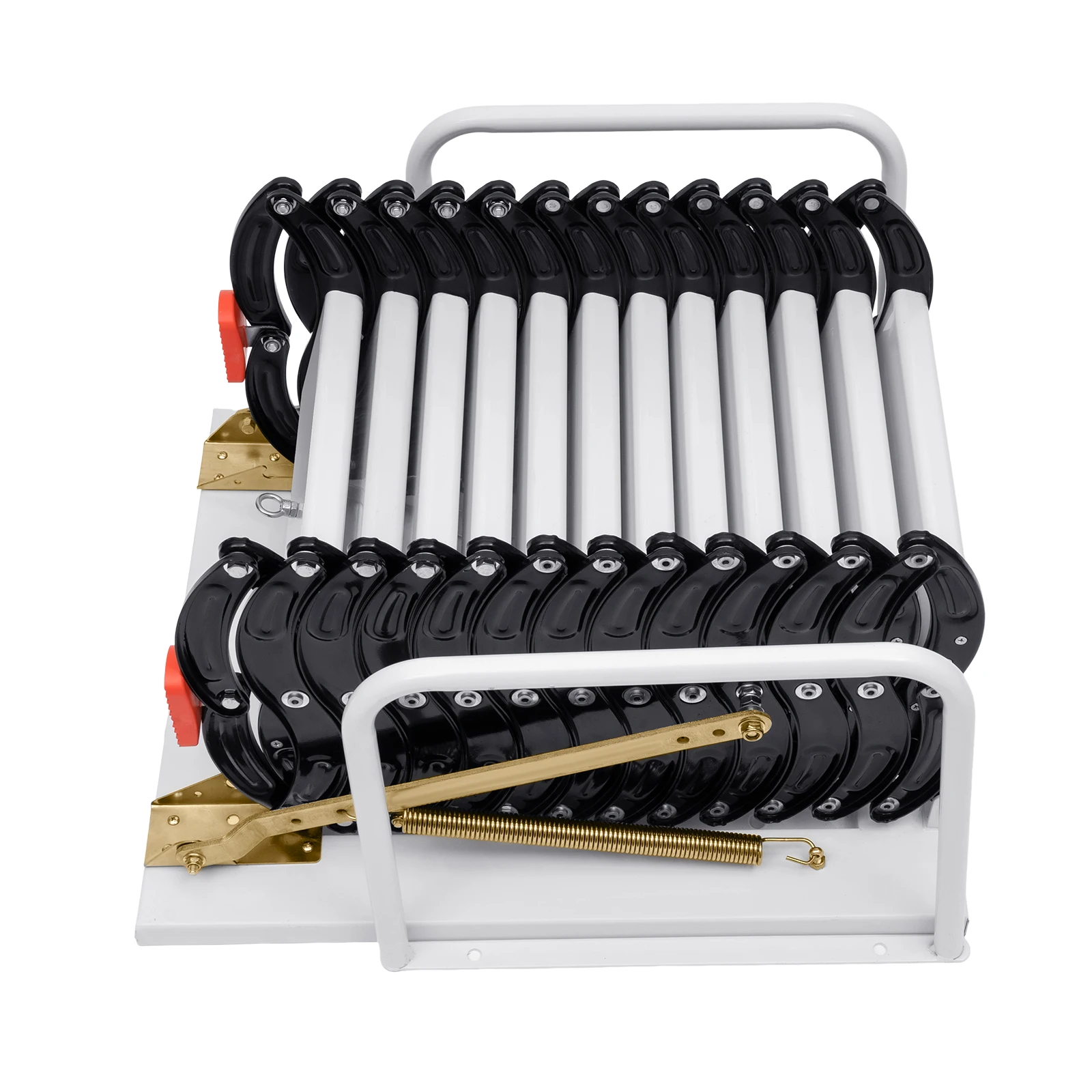 12-Step Wall-Mounted Folding Attic Ladder with 882LB Capacity & Pull-Down System, Space-Saving for Home/Garage