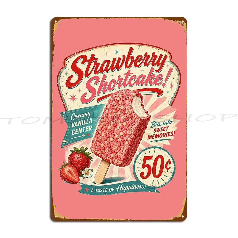 Retro Strawberry Shortcake Ice Cream Bar 1950S Ice Metal Plaque Kitchen Party Club Painting Decoration Tin Sign Poster