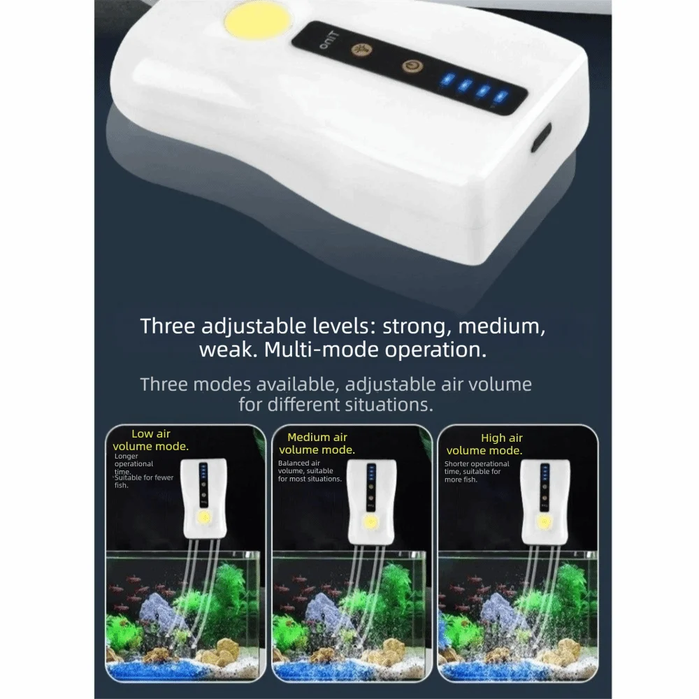 USB Rechargeable Fishing Oxygen Pump Energy Efficient 2/4 Holes Fish Tank Aerator Real-time Power Display Portable Oxygen Pump