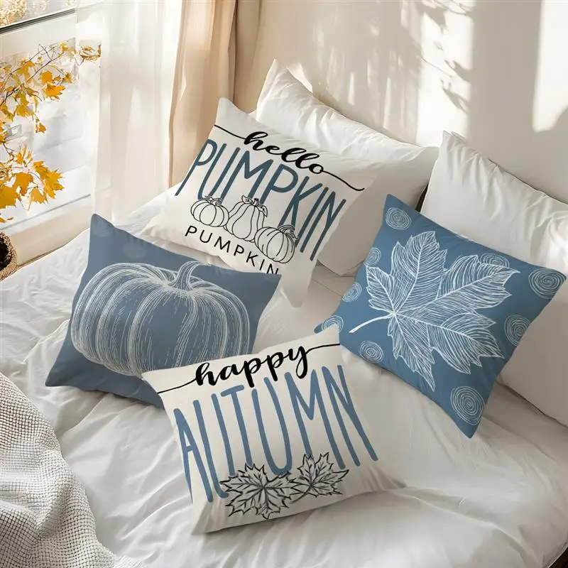 Blue Maple Leaf Pumpkin Cushion Pillowcase Printed Polyester 45x45cm Throw Pillowcover Decorative Sofa Cushion Pillowslip Decor