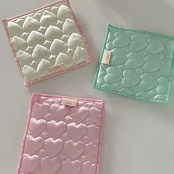 Korea Ins Style Satin Cotton Sandwich Love Quilted Coasters Dopamine Color Square Heat Pad  Home and Decoration Kitchen Utensils