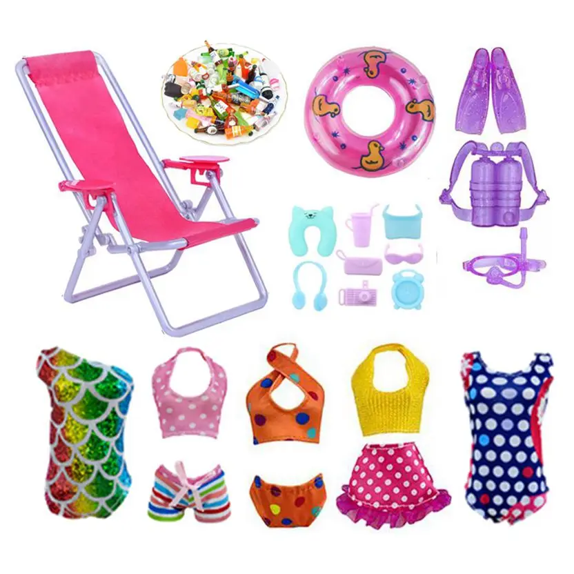 

Kawaii 27 Item/Lot Kids Toys Fast Shipping Doll Clothes Beach Chair Mini Bottle Doll Accessories For Barbie DIY Birthday Present