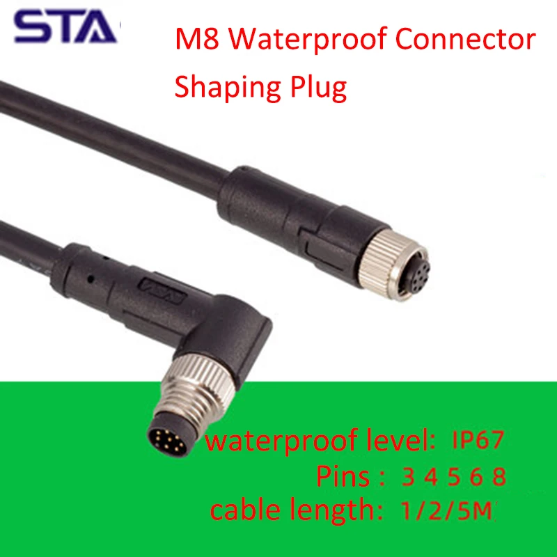 M8 Aviation Male Female Plug Formed Plug With Wire 3P 4Pin 5Hole 6 8 Core Waterproof Auto LED Bicycle Sensor Electric Connector