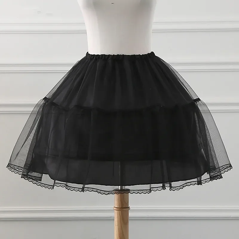 Black or White 2 Hoops Short Petticoats for Wedding Lolita Woman Girl Underskirt Crinoline Fluffy Pettycoat Hoop Skirt