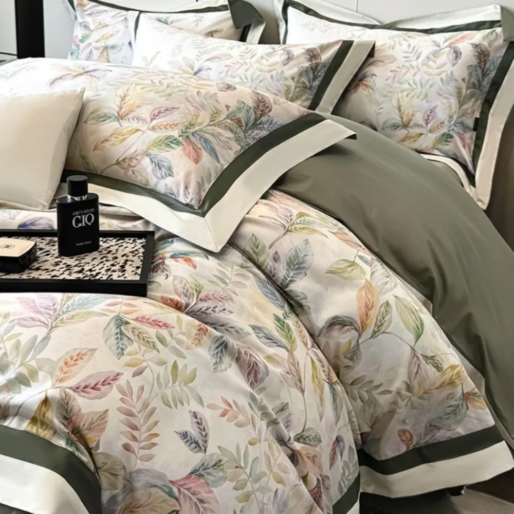 High-end Ultra-soft Pure Cotton Four-piece Digital Printing Corner Quilt Cover Bed Sheet Pillowcase Bedding Set