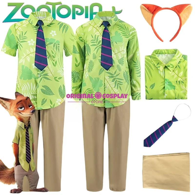 2025 Halloween Cosplay Nick Wilde Cosplay disfraces Zootopia Cosplay verano camisa corbata Nick trajes Halloween carnaval Cos adulto Uni