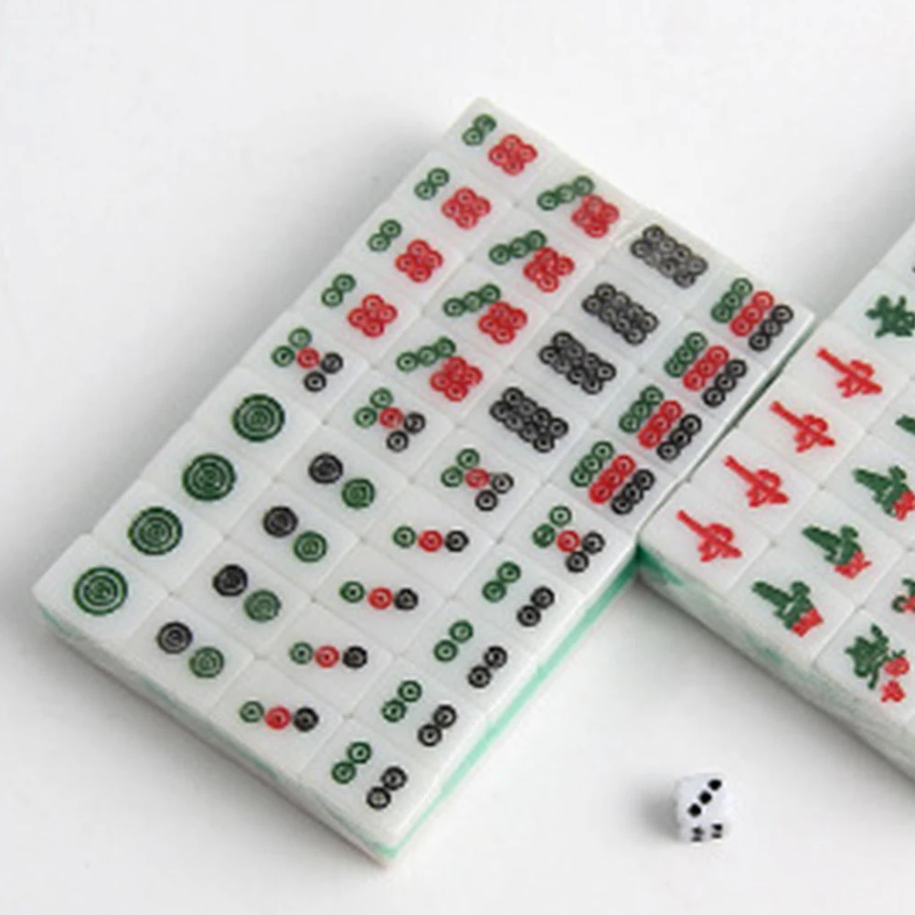 Mini Travel Mahjong Set 15mm Mahjong Game Set with Dices&Carrying Case Chinese Mahjong Set for Travel Family Leisure Time