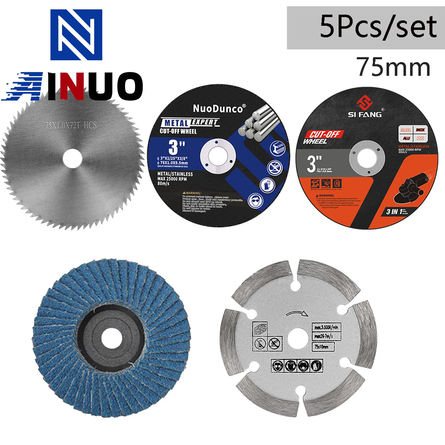 

5pcs/Set 75mm Cutting Disc Grinding Wheel 3" Cut Off Wheel Wood Metal Stone Cutting Circular Saw Blade For Mini Angle Grinder