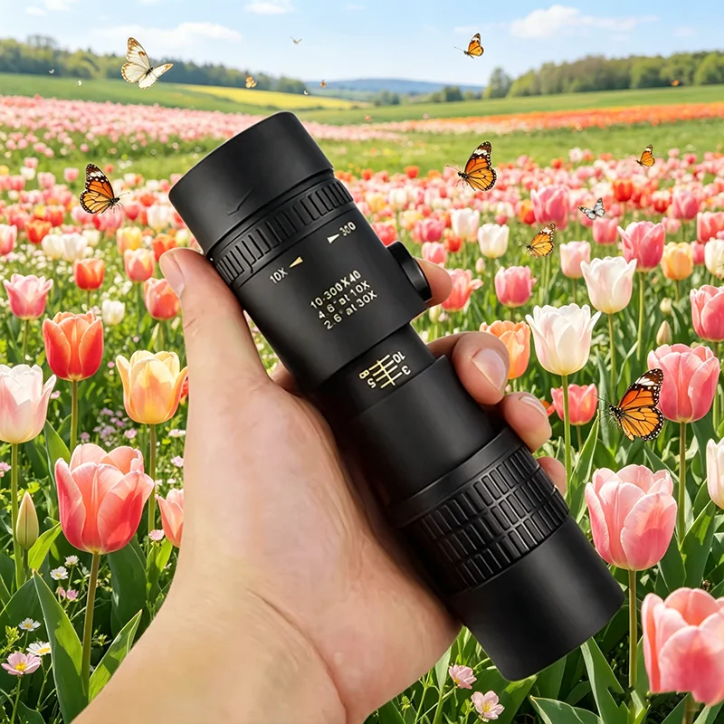 Telescopio Monocular Profesional con Zoom de 10-300x40, Monocular HD Portátil de Largo Alcance con Visión Nocturna con Baja Iluminación para Caza y Senderismo