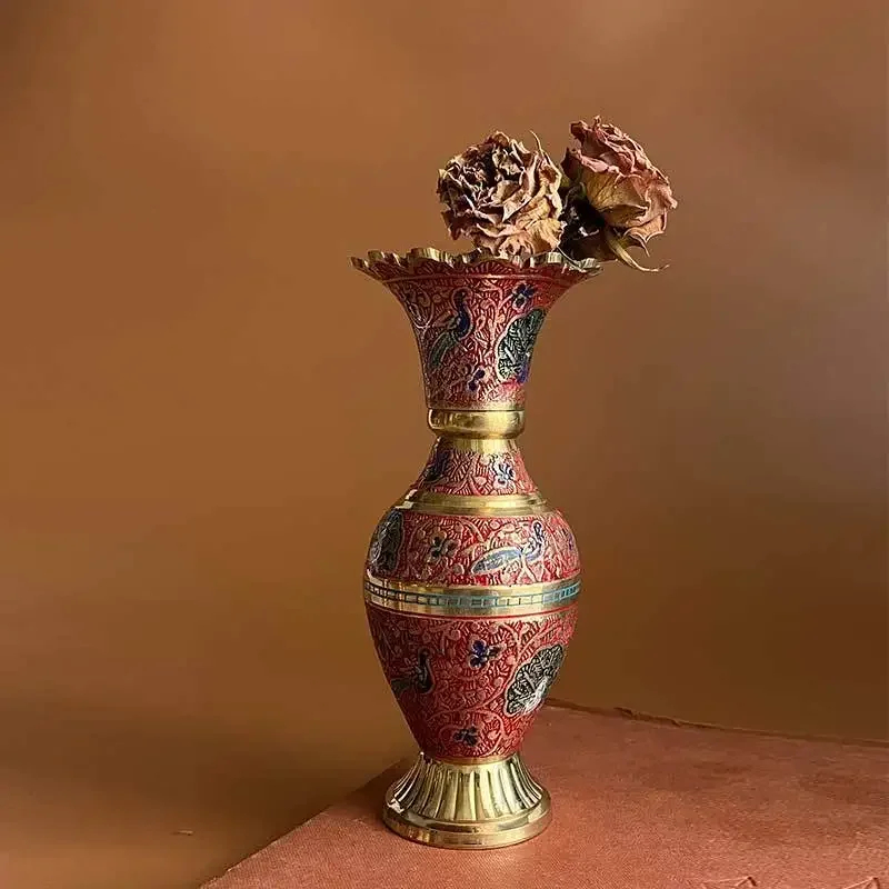 DSA light luxury painted brass vase high-end dried flower lily simulated flower living room flower arrangement creative ornament
