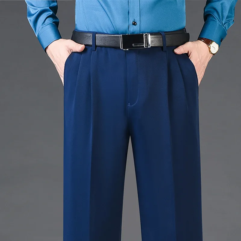 Autumn Thicken Suit Trousers for Male Double Pleated Black Gray Blue Khaki Dress Suit Pants Business Formal Size 40 42 44