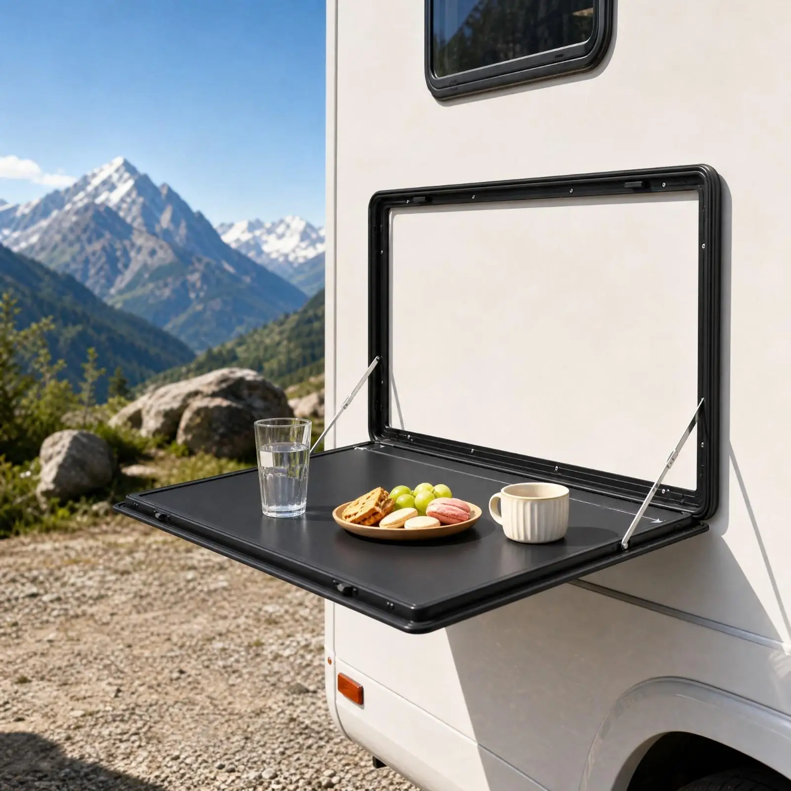 Recreational Vehicle Folding Table Panel Space Saving RV Folding Side Table Fold-Flat for Campers, Outdoor Dining, Camping