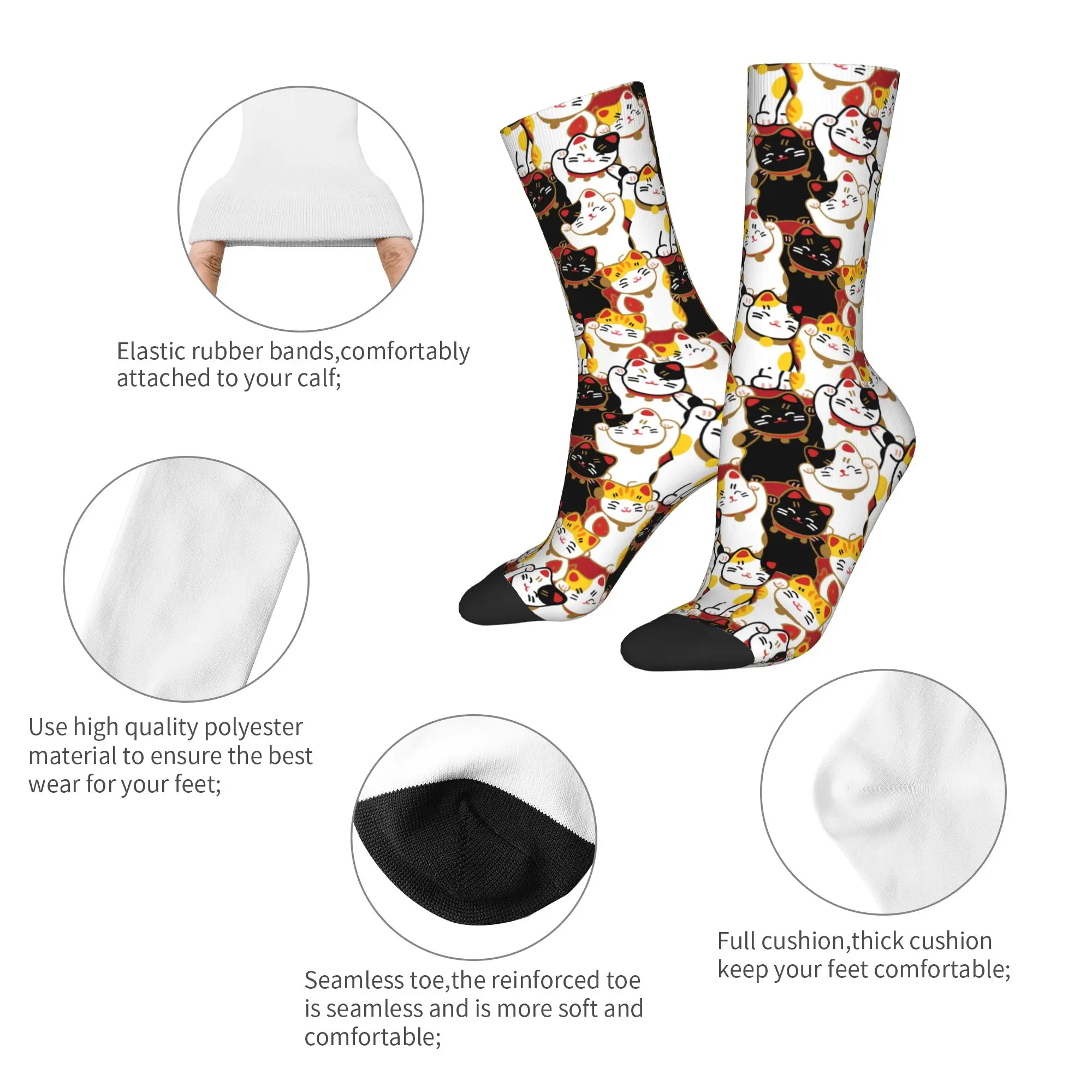 Custom Lucky Cat Men's Crew Socks Unisex Fashion 3D Print  Dress Socks view 5