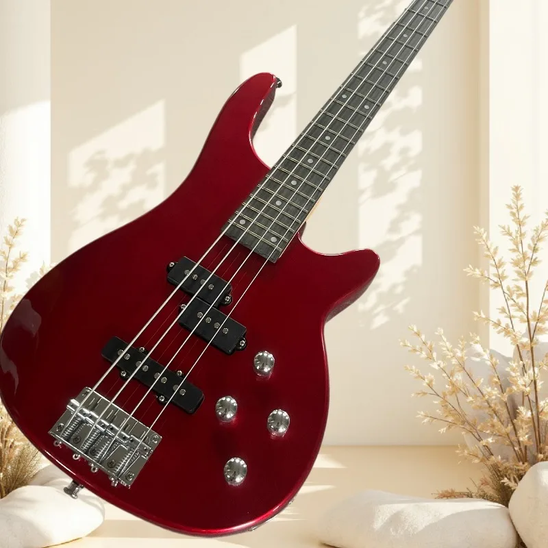 Hot Sales 4 String Electric Bass Guitar Metallic Red High Gloss Finish PJ Pickups Rosewood Fretboard for Beginner Stage Unisex