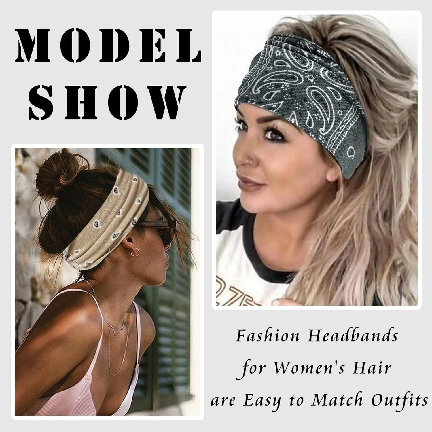 Boho Headbands for Women Vintage Paisley Wide Hairbands Large African Headwrap Elastic Non Slip Workout Sports Head Band Knotted Thick Turban Cotton Bandanas for Hair Accessories 4Pcs - view 7