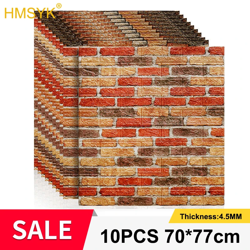 

10pcs 3D Stereo Retro Cultural Brick Wall Sticker Shop Wall Renovation Waterproof Foam Brick Sticker Self-adhesive Wallpaper Pvc