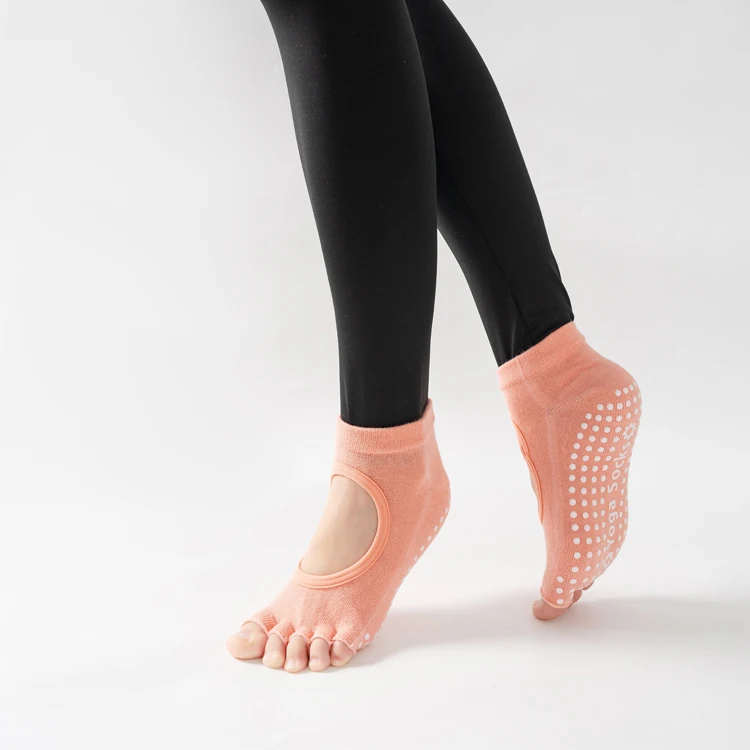 Frauen rücken freie Fünf-Zehen-Yoga-Socken rutsch feste Baumwolle Damen tanzen Balletts ocken öffnen halb atmungsaktive Fitness-Sports ocke für Pilates – Detail 11