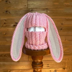 Halloween funny Balaclava Rabbit Ears Balaclava Long Bunny Ears Hooded Hat X4YC