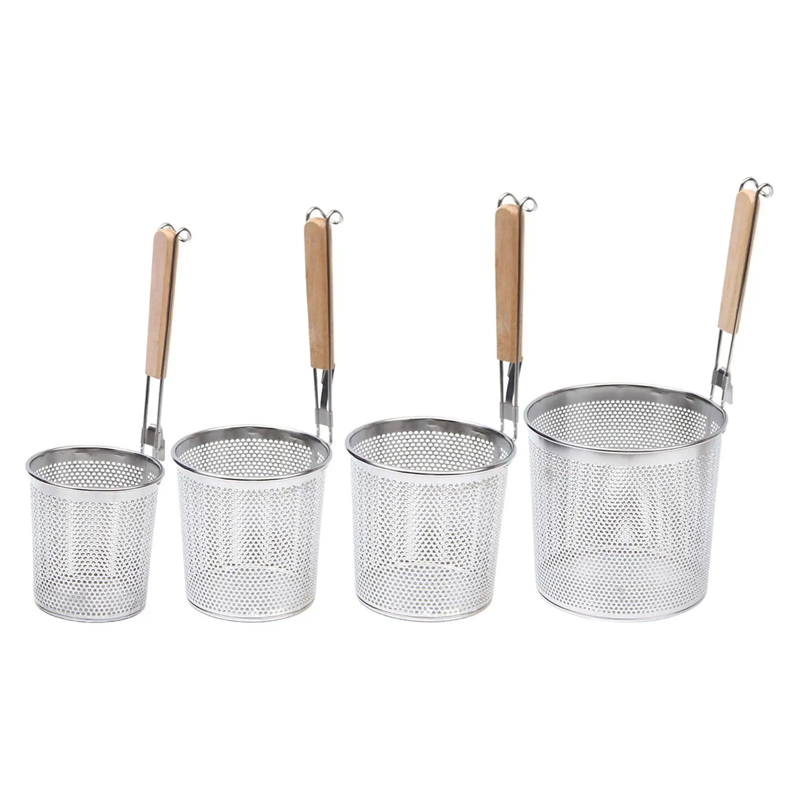 Stainless Steel Pasta Strainer Frying Serving Basket with Wood Handle for Onion
