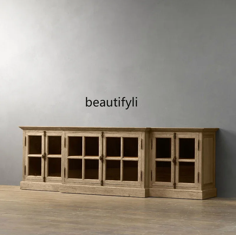 

American solid wood TV cabinet living room display cabinet French retro bedroom locker can be customized