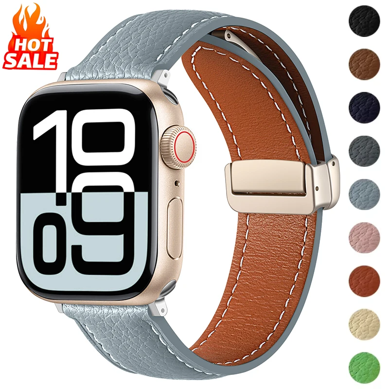 

Кожаный магнитный ремешок для Apple Watch Band Ultra 2 49 мм 46 мм 42 мм 45 мм 41 мм 44 мм 40 мм Браслет IWatch Series 10 9 8 7 6 5 4 SE