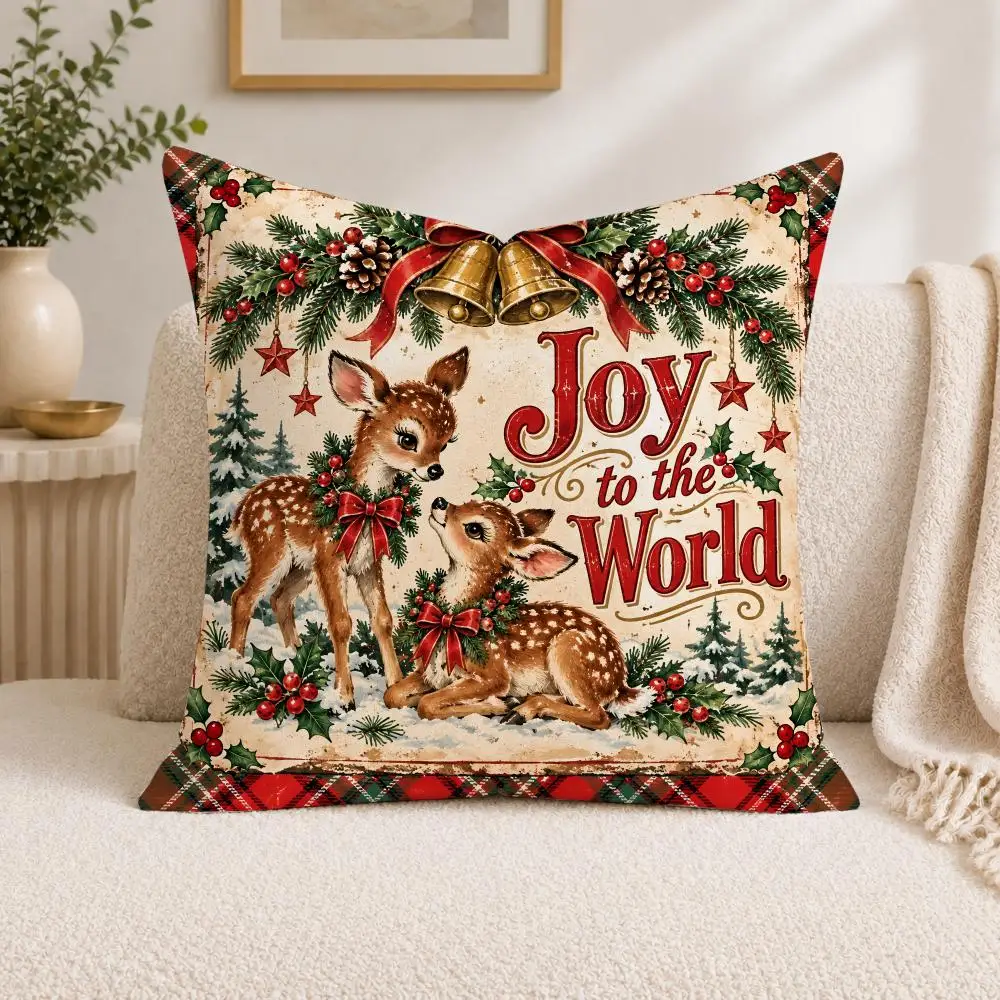 Vintage Red and Green Plaid Santa Claus Cushion Cover Square Decorative Sofa Pillow Case Bedroom Living Room Home Decor Gift