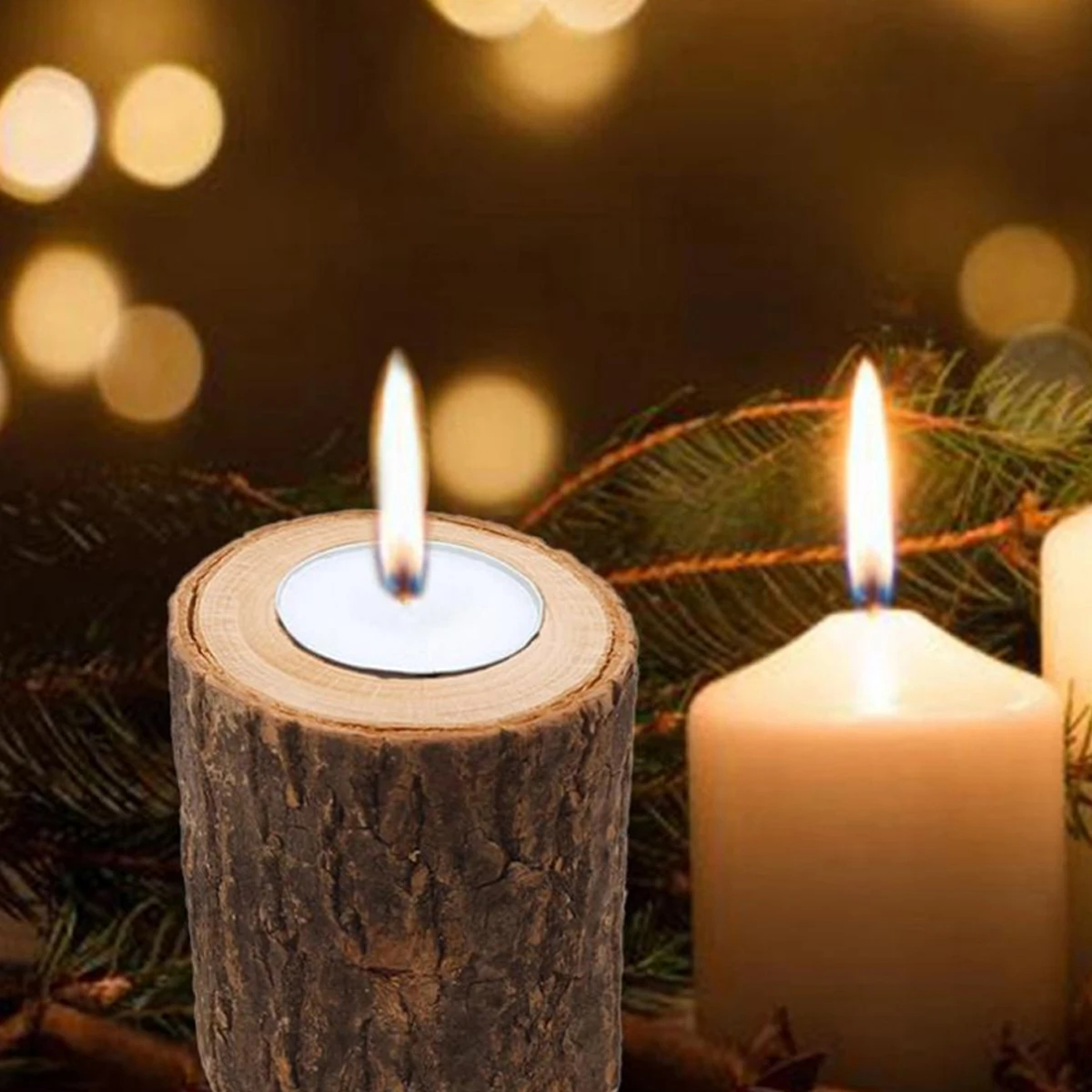 

6pcs Rustic Wooden Holder Stump Tea Light Votive Succulent Planter Decor Ornament For Wedding Party Home Bar Cafe (Size