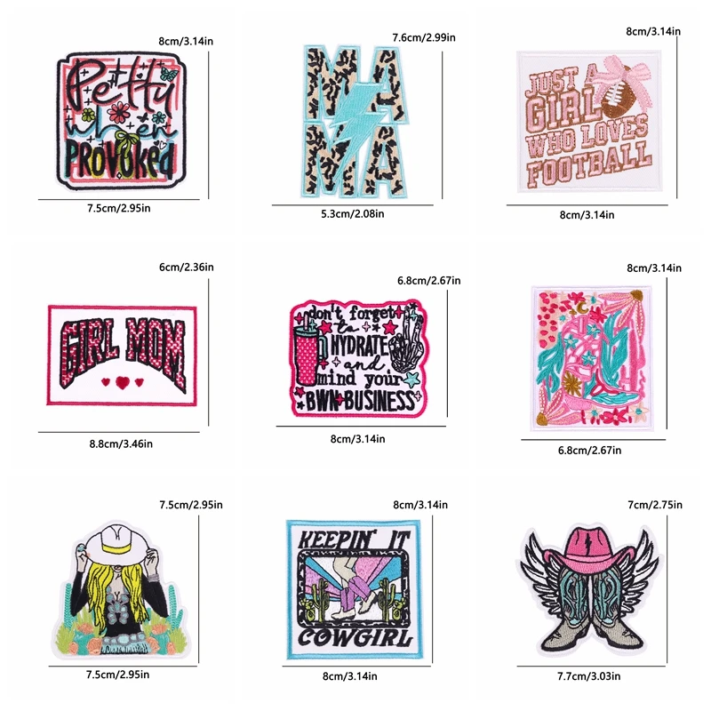 10Pcs Western Cowgirls Patches Embroidery Patch Letter Patch On Clothes DIY Cartoon Badges Iron On Patches For Clothing Decor