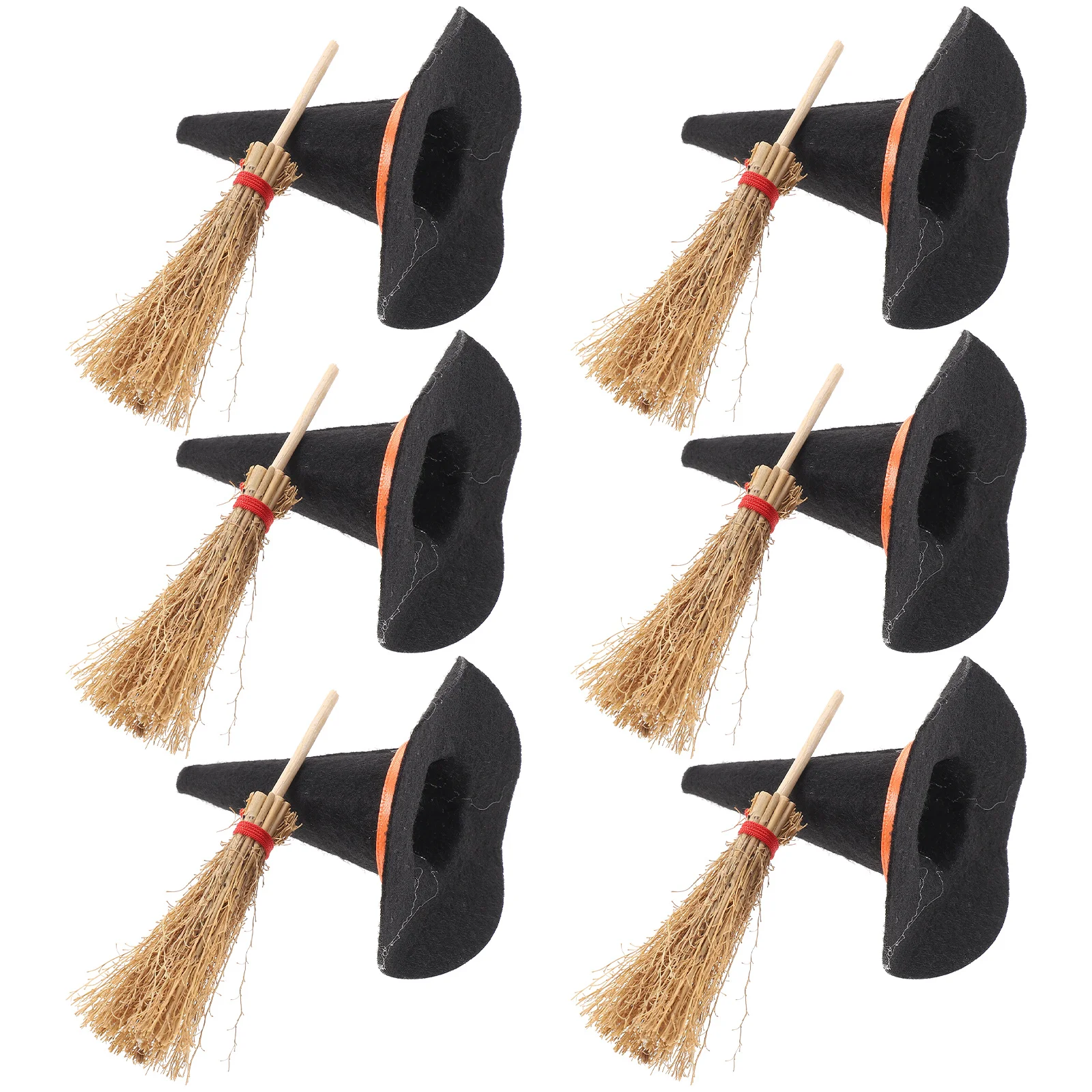 

12 Pcs Dollhouse Mini Witch Hat Halloween DIY Accessories Miniature Hats Toy Room Broom Wood