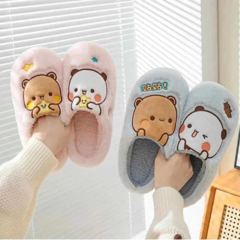 Zapatilla de felpa de dibujos animados Bubu y Dudu, zapatilla gruesa y cálida de PVC, antideslizante, Yier Mitao Panda, Kawaii, invierno, hogar