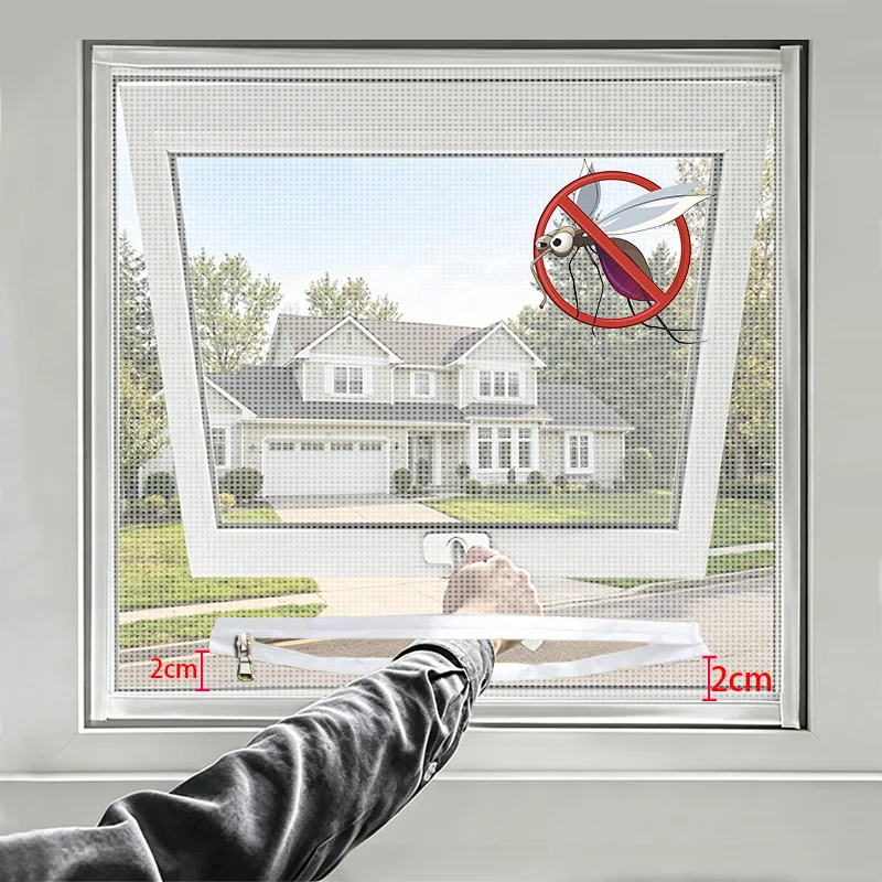 Window Mosquito Net Screen With Zipper Custom Size White Window Net Invisible Fiberglass Anti-Mosquito Mesh Tulle for Skylight