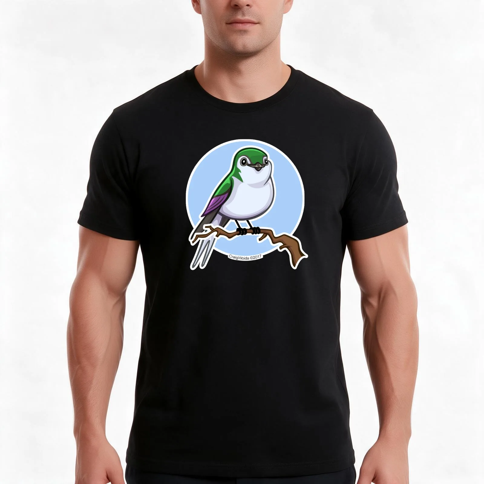 Violet Green Swallow over Blue T-Shirt, Summer Casual Cotton Tee, Oversized Streetwear Tops, Vintage Graphic Print, 100% Cotton