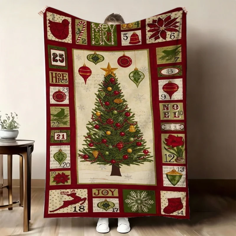 Vintage Advent Calendar Christmas Tree Print Throw Blanket blanket reading corner home den bedroom sofa ideal Christmas gifts