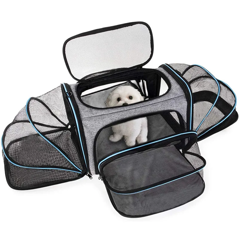 

Cat Pet Carrier Airline Approved Expandable Foldable Soft Dog Carrier 5 Open Doors Reflective Tapes Cat Travel Bag