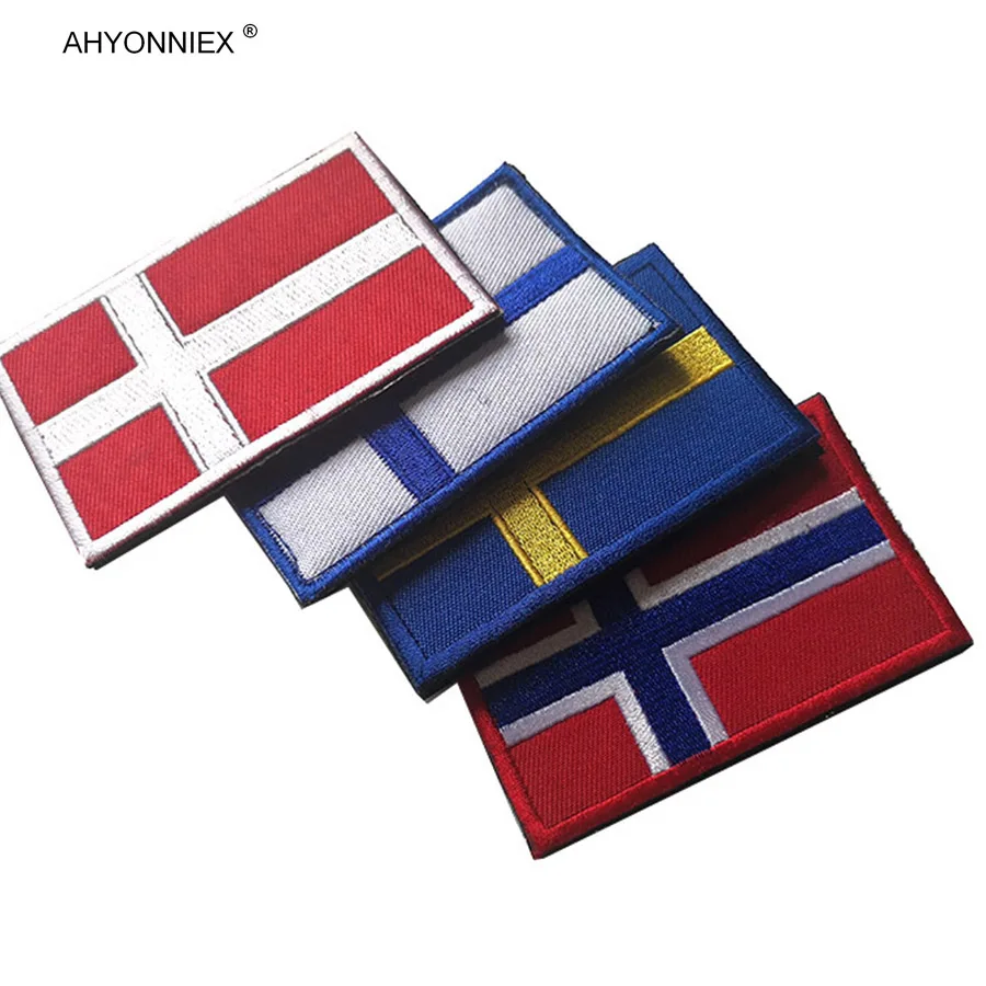 AHYONNIEX 1PC Fabric Flag Patch Northern Europe Iceland Denmark Norway Finland Sweden 3D Sticker For Jacket Jeans Clothing DIY