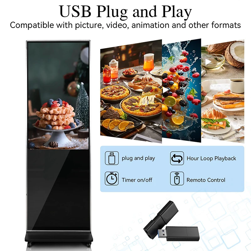 55 Indoor Interactive Kiosk LCD Signage Totem Floor Stand Touch Screen Digital Advertising Display Board for Restaurant