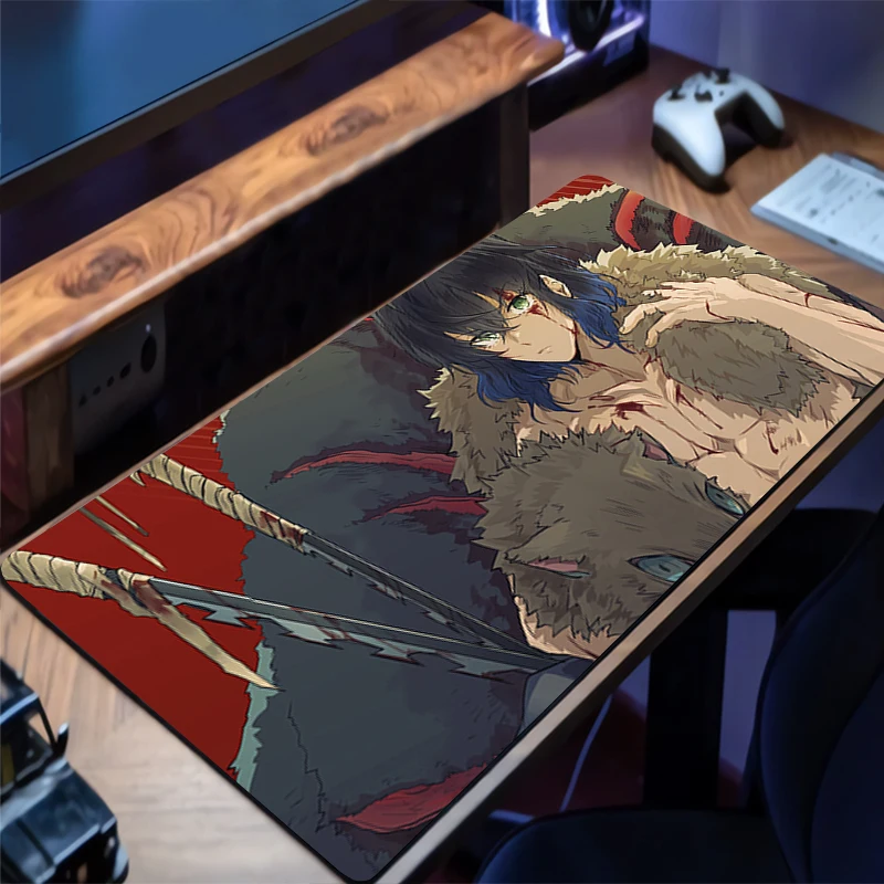 لوحة الماوس D-demon Slayer Inosuke تصميم غير قابل للانزلاق حصيرة مكتبية ملحقات الألعاب حواف مخيطة للمنزل ولعبة للوحة ماوس الألعاب
