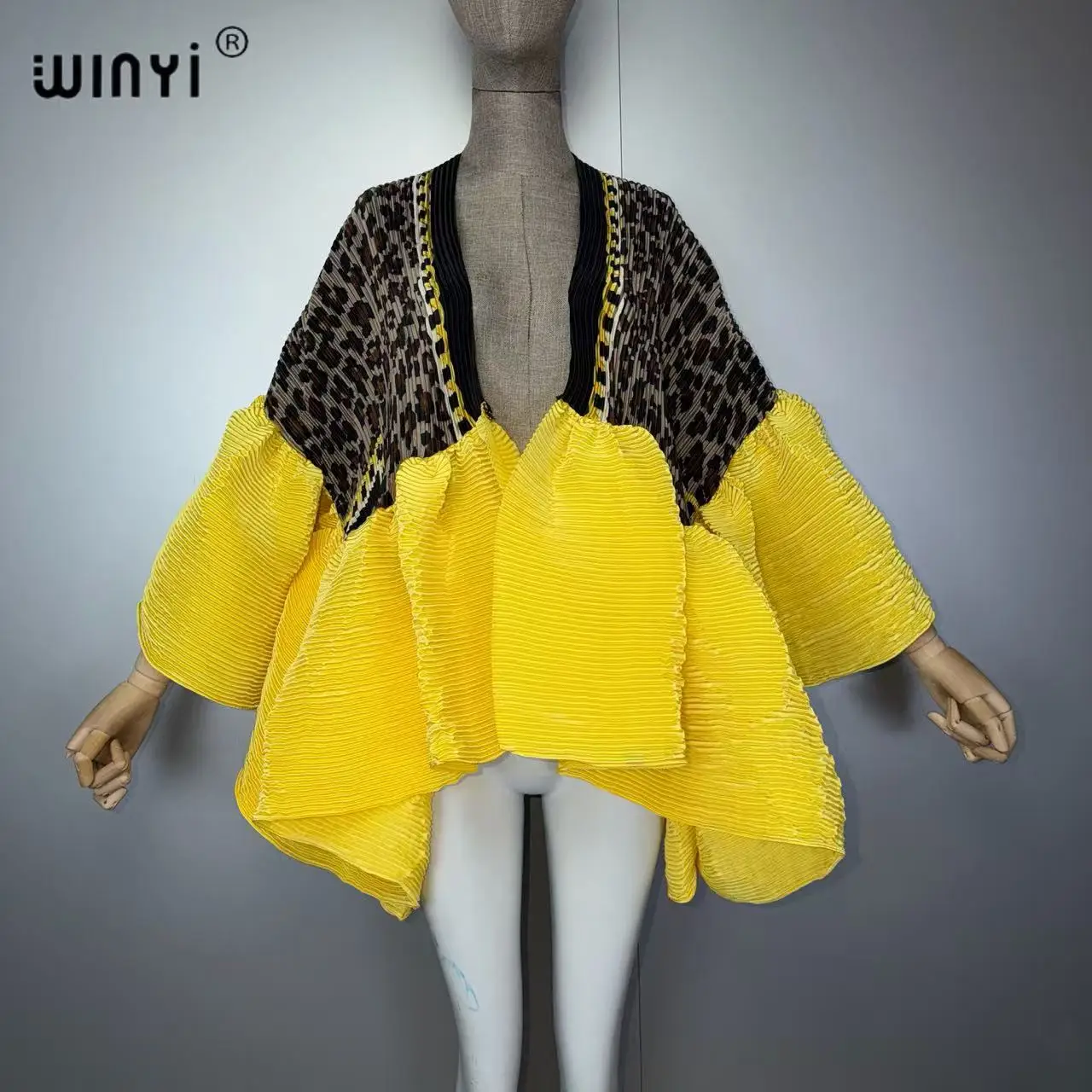 Kimono de Mujer WINYI con Estampado de Leopardo, Cardigan con Dobladillo Abullonado, Vestido Boho, Ropa de Playa, Abrigo, Chaqueta Corta de Lujo