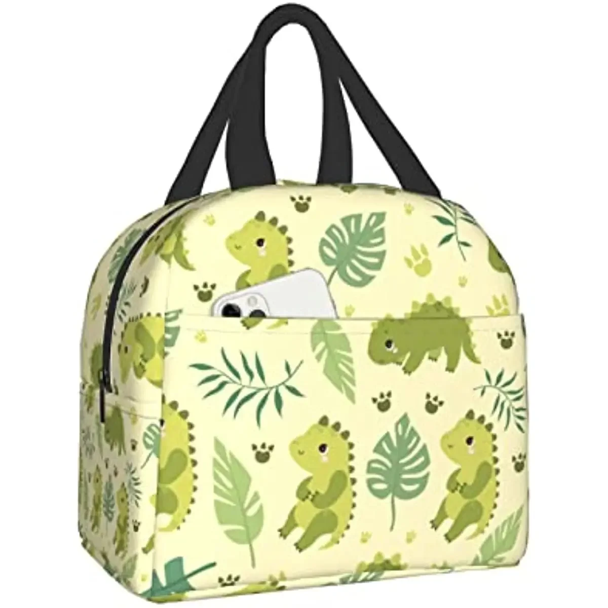 Cute Dinosaurs and Palm Leaves Lunch Box Reusable Lunch Bag Work Bento Cooler Reusable Tote Picnic Boxes Insulated for Kids