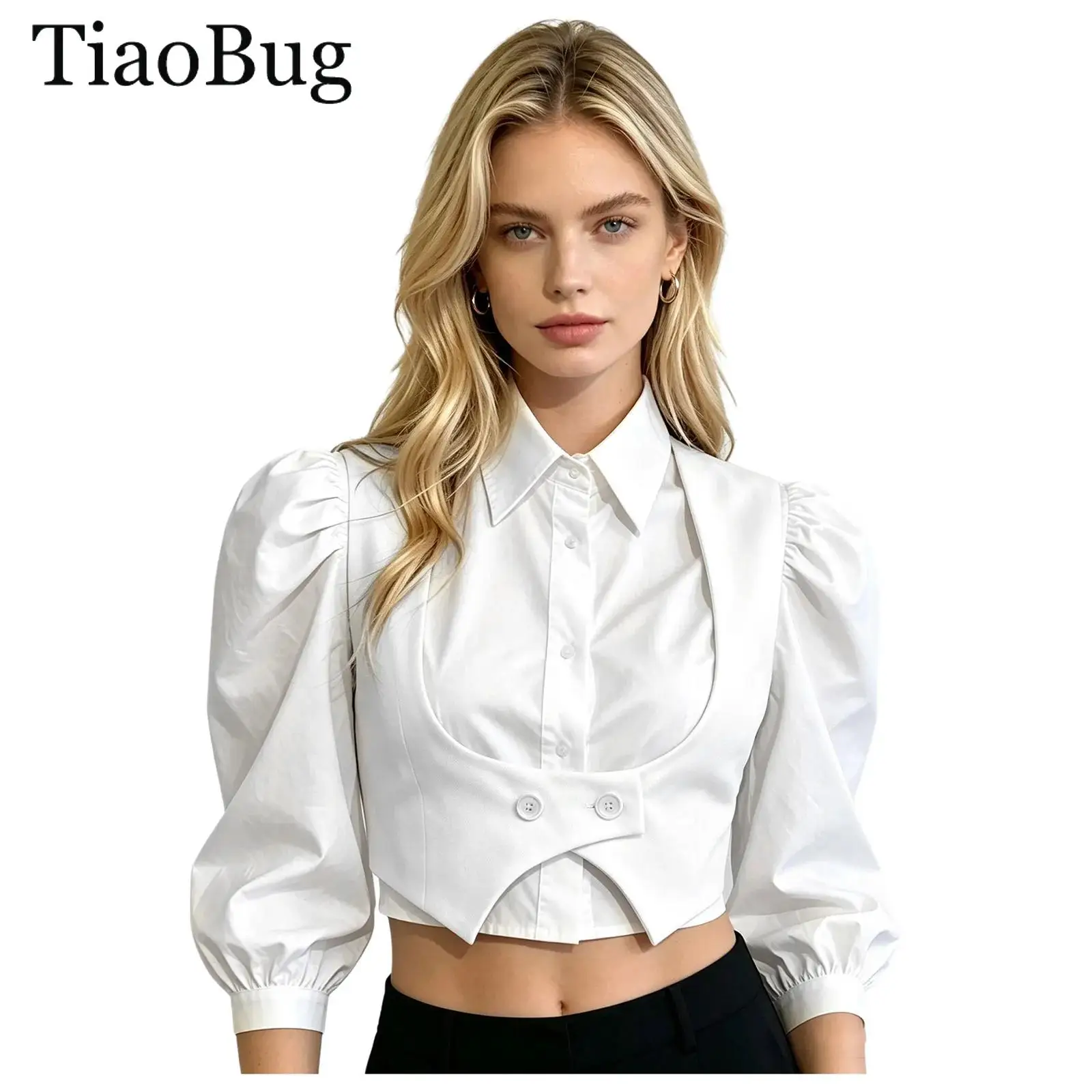 Women Solid Color Casual Formal Suit Vest Sleeveless Button Waistcoat Tops Office Lady Asymmetrical Slim Fit Cropped Blazer Vest