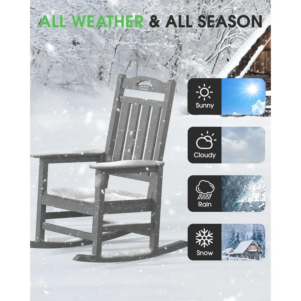 كرسي هزاز كبير الحجم للاستخدام الخارجي، كرسي هزاز للشرفة عالي الظهر، كراسي هزازة مقاومة لجميع الأحوال الجوية HDPE للفناء، 380 رطل