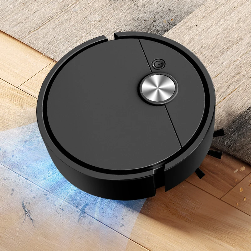 Robot aspirateur et serpillière 3-en-1 rechargeable, forte aspiration, machine de nettoyage compacte pour poils d'animaux et saletés tenaces