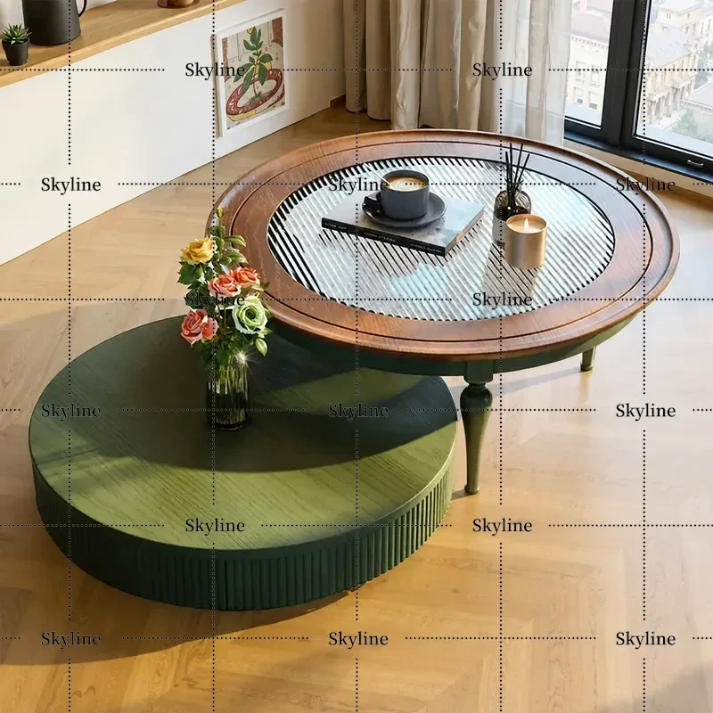 Dal Round Solid Wood Coffee Table, French Retro Ash Wood Tea Table for Living Room & Apartment