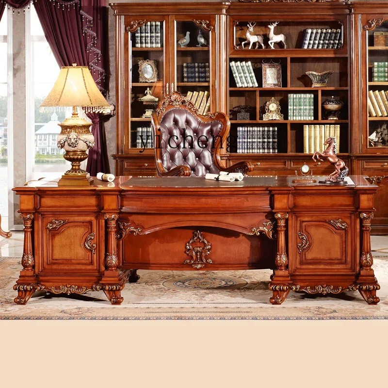v9.10- solid wood desk desk 3 meters luxury high-end home simple European retro boss study desk