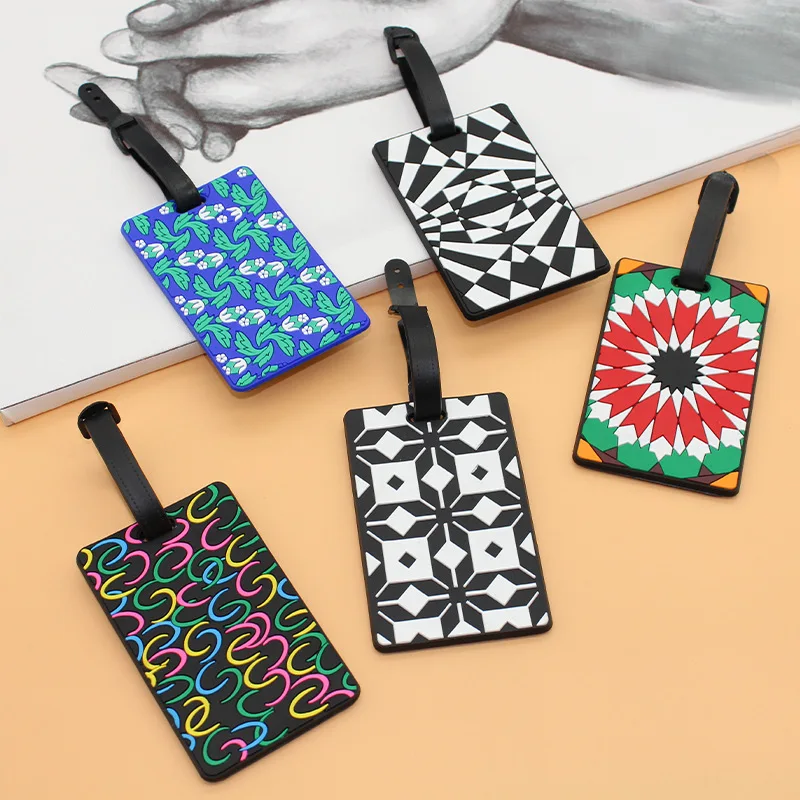 Cartoon Luggage Tags Cute PVC Soft Rubber Luggage Tag Boarding Pass Label Bag Geometic Pattern Tags Travel Accessories