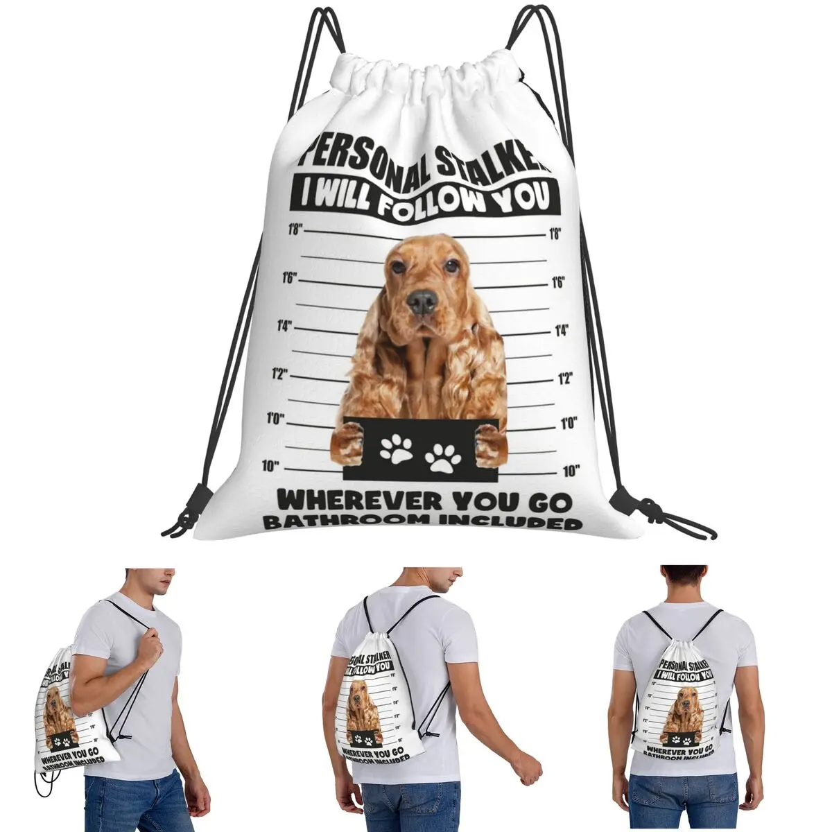 Funny English Cocker Spaniel Puppy Sayings Backpacks Multi-function Drawstring Bundle Pocket Sports Bag Book Bags School