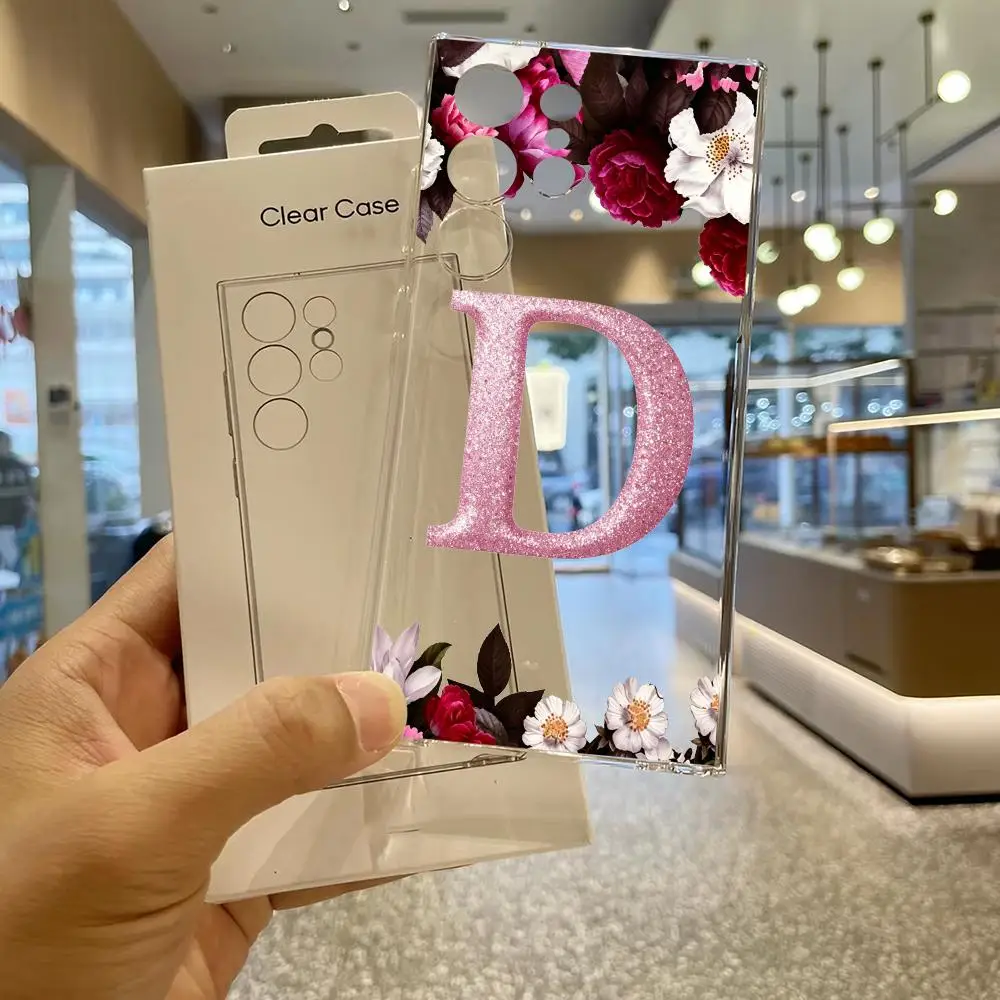 Floral pastel Letter D Transparency Soft shell phone case for Samsung Galaxy S26 S25 S24 S23 S22 S21FE,Ultra,Plus Drop resistant