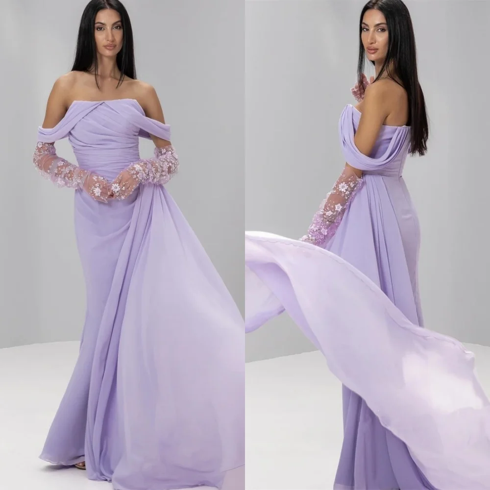 

CustomizedJiayigong Exquisite Prom Chiffon Applique Valentine's Day A-line Off-the-shoulder Bespoke Occasion Gown Long Dresses