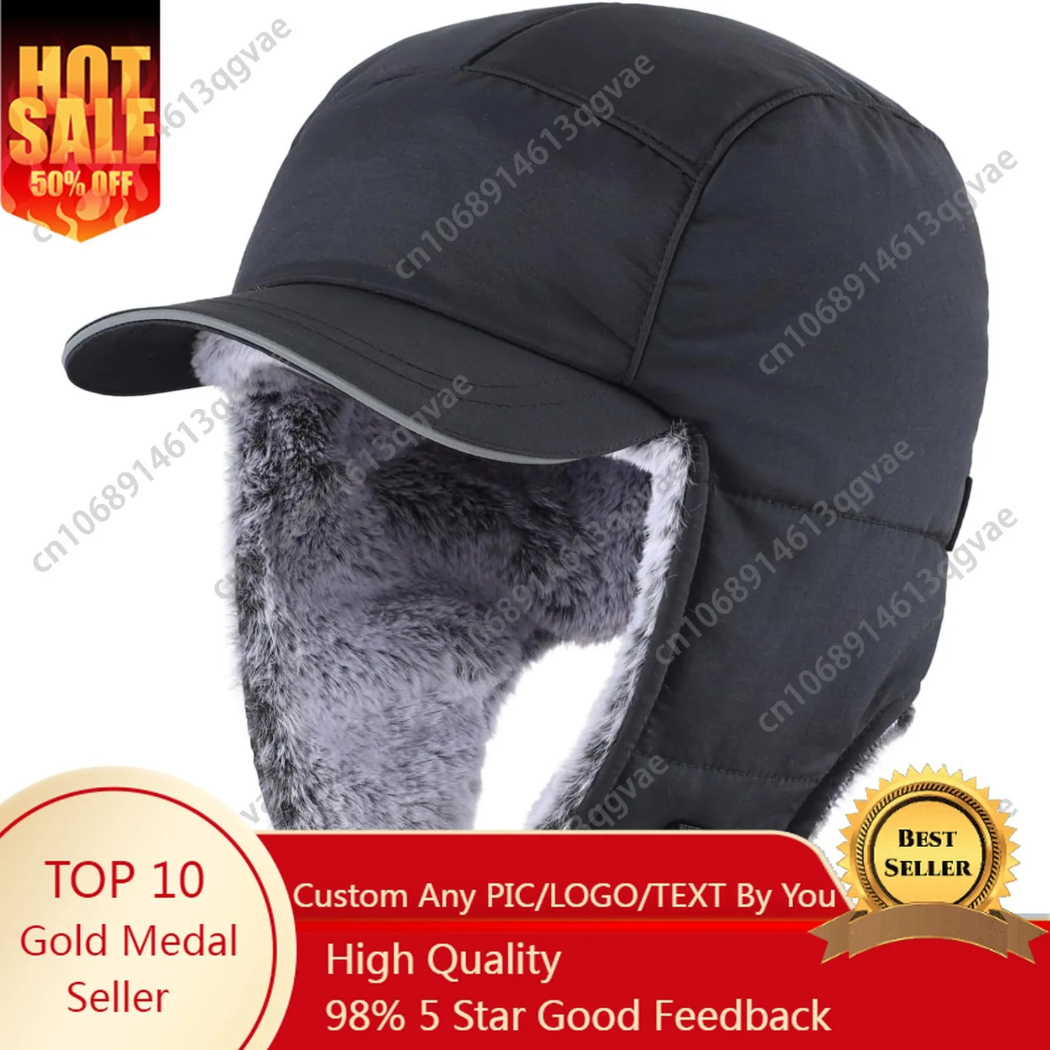 

Connectyle Men's Trapper Hat with Ear Flaps Winter Warm Hat Windproof, Water Repellent, Reflective, Faux Fur Fully Lined