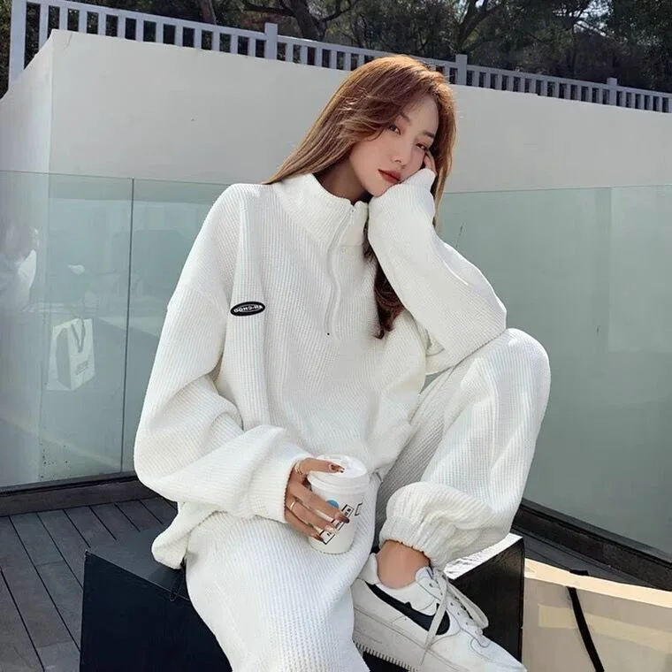 

Women Fleece-lined Suitsthickened Tracksuit 2025 Autumn Spring Loose-fit Fashionable Casual Two Piece Sets Korean Style Clothing